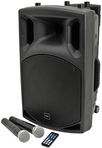 QTX QX12PA Portable Powered PA Unit Media Player Bluetooth 2x Wireless Mics