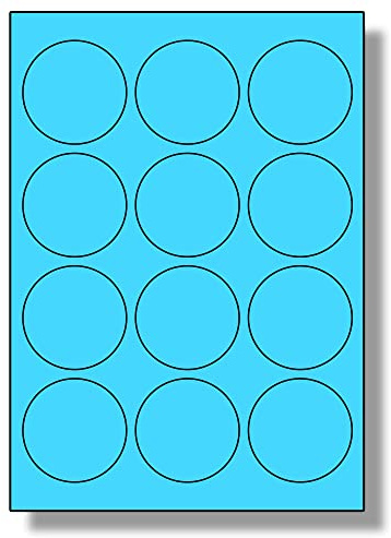 Label Planet® 12 Per Page/Sheet, 50 Sheets (600 Blue Round Sticky Labels), Matt Permanent A4 Circular Coloured Pricing Stickers, LP12/63RC, 63.5MM Diameter Circles, for All Uses