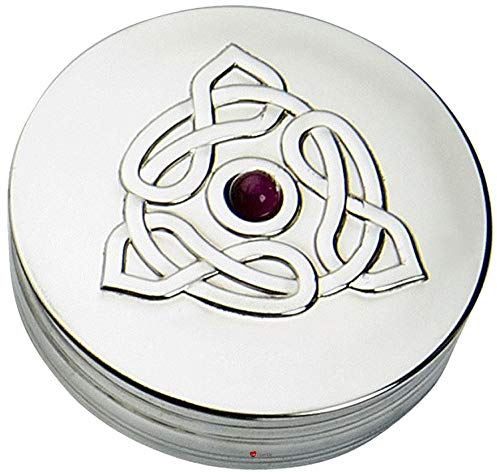 I LUV LTD Pewter Trinket Box Round Celtic Trinity Design Amethyst Coloured Stone Lid 50mm