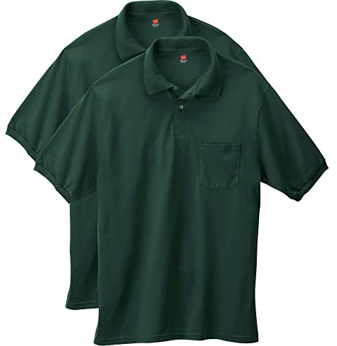 Hanes Men's Short Sleeve Jersey Pocket Polo, Deep Forest, XX-Large (Pack of 2)