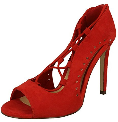 Spot On Damen-Schuhe mit seitlichem Schlitz, Peep-Toe-High-Heel-Schuhe, Rot - rot - Größe: 38 EU