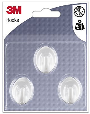3M Gancio Adesivo Forma Ovale, Bianco, S