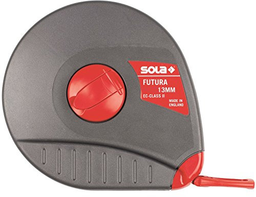 SOLA FUTURA - Maßband Glasfaser 20m / 13mm - gelb mit mm Skala - Genauigkeitsklasse II - Bandmaß mit Multifunktions-Endhaken - Metermaß Länge - 10m, 20m, 30m
