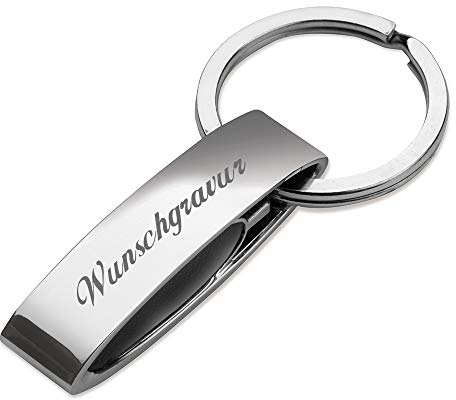 ALGEMESÍ Schlüsselanhänger in silber aus Metall Personalisiert mit Gravur - Schlüssel-Anhänger Geschenkidee zum Geburtstag - Mitbringsel inkl. Geschenketui [Gravur auf Vorder- und Rückseite]