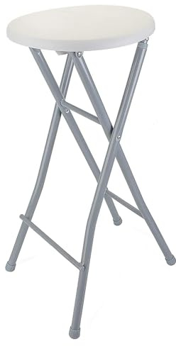 DRULINE Sgabello Bar Pieghevole in Metallo Altezza Seduta 70,5 cm Bianco Grigio - Bianco, 1x