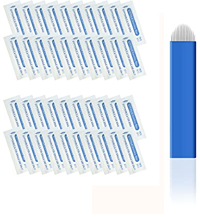 Pinkiou Microblading Einweg-Tattoo-Nadeln Edelstahl 18U Augenbrauenfarbe Make-up-Nadeln für Microblading-Stift (50 Stück)