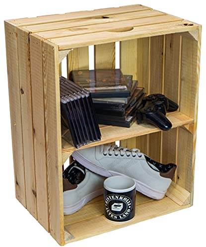 Massive Schuh- Bücherregalkiste Obstkiste Weinkiste Maße ca 50 x 40 x 31cm xxxaus dem Alten LandxxxWeinkisten Obstkisten Holzkiste Dekokiste Regal (Natur quer)