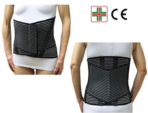 CORSETTO LOMBARE CON RINFORZO A V -Nero, L (87-97 cm.)- Supporto Ortopedico Steccato, Fascia Cintura Addominale con 6 Stecche, Tutore per Schiena, Busto Renale Correttore Posturale - UNISEX Uomo Donna