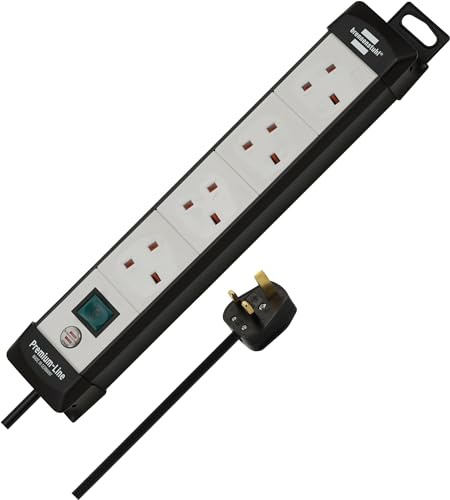 Brennenstuhl Premium-Line, 4-way extension lead (switch and 1.8m cable - 80° angle of sockets) colour: black/light grey
