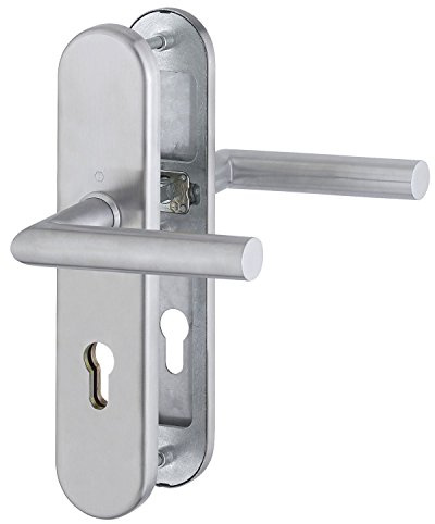 HOPPE 3898207 Sicherheits-Drückergarnitur Amsterdam-auf Langschild Profilzylinder Entfernung 92mm, für Türstärke 67-72mm, ohne Kernziehschutz, SST 8, Edelstahl matt