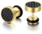 JewelryWe Fake Plug Ohrstecker Herren: Edelstahl Tunnel Ohrringe mit Kohlefaser Kohlenstofffaser Inlay Fake Ohr Plugs Ohrstecker Schraube Helix Tragus Piercings 8mm Gold Schwarz