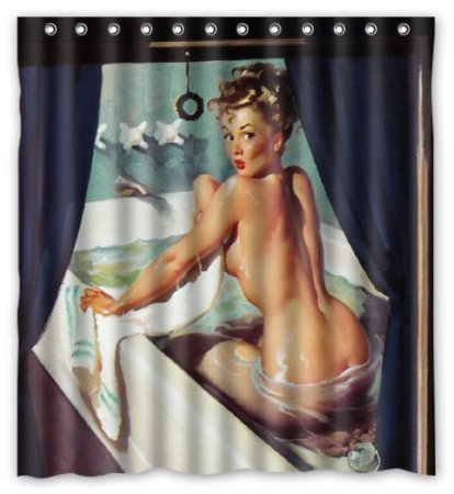 BBFhome Hem Gewichte Vorhang Duschvorhang 180x180 cm wasserdichte Polyester Gewebe Sexy Vintage Retro Pin up Dame Personalisierte Benutzerdefinierte