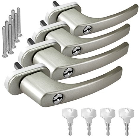 4 x Alu Fenstergriff in Dunkelsilber F9 abschließbar - Stiftlänge 45mm