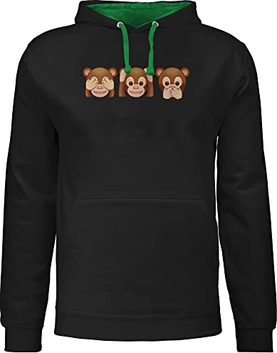 Shirtracer Pullover Herren Frauen Hoodie Kontrast zweifarbig - Manga & Comic Zubehör - Äffchen - Nix sehen, nix hören, Nichts Sagen - XL - Schwarz/Grün - Hoodie+Herren+Comic Statement ape Pulli