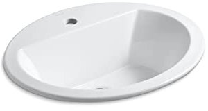 KOHLER K-2699-1-0 Bryant Oval Self-Rimming Bathroom Sink with Single-Hole Faucet Drilling, White