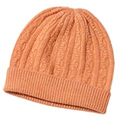 Modassori Damen Strick-Mütze Umschlagmütze Beani, Angora Kashmir Wolle weich Orange, Kollektion 2025, Artikelname Clara