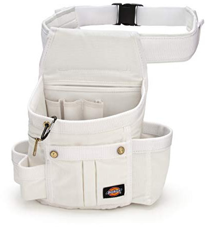 Dickies 8-Pocket Padded Tool Belt/Utility Pouch for Painters, Carpenters, and Builders, Adjustable 3-Inch Belt, Durable Canvas Construction, White