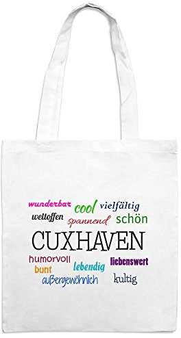 Jutebeutel mit Stadtnamen Cuxhaven - Motiv Positive Eigenschaften - Farbe weiß – Stoffbeutel, Jutesack, Hipster, Beutel