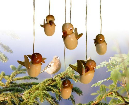 Rudolphs Schatzkiste Strauchbehang Singvögel hängend 6 Stück HxBxT 4x2x6cm NEU Christbaumschmuck Weihnachten Strauch Baumschmuck Frühling Frühlingsstrauch Holzschmuck Holz Seiffen Weihnachtsland
