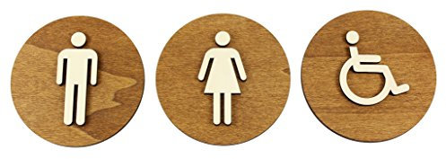 Plaque de WC marron en bois de noyer pour homme et femme (Ø 24 cm, homme et handicapé)