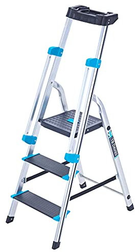TB Davies 1203-003 Trade Professional 3-Tread Aluminium Step Ladders - Fitted with Twin Safety Handrails. EN131 Tool tray holds tools