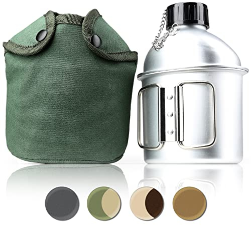 Bottiglia di alluminio da 1 litri, con bicchiere (Piano serbatoio), Forze armate tedesche della bottiglia/ALU Travel Bottle + Borsa in tessuto militare verde – Marca Ganzoo