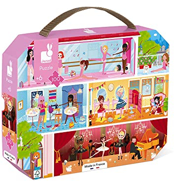 Janod J02777 Kinder-Puzzle „Tanzakademie“, 100 Teile, Koffer mit Griff, für Kinder ab 5 Jahren