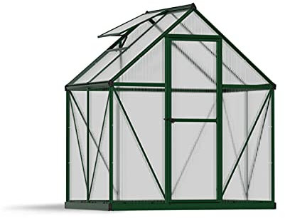 Palram Canopia Mythos - Invernadero de 6 x 4 Pulgadas, Techo de policarbonato con protección UV, Marco de Aluminio, Incluye Marco Base, Color Verde
