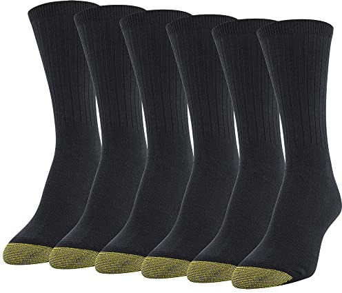 GOLDTOE Women's Casual Texture Crew Socks, Multipairs, Black (6-Pairs), Shoe Size: 6-9