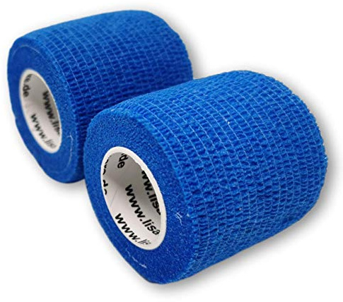 LisaCare Fixierbinde 5cm x 4,5m | 2er-Set Farbe Blau | Kohäsive Bandage | Wundverband | Pflasterverband | elastisch, dehnbar, selbsthaftend, ohne Kleber | Wundverband - Pflasterverband - elastisch, dehnbar, selbsthaftend, ohne Kleber - Wundpflaster - Druckverband - Medizinprodukt