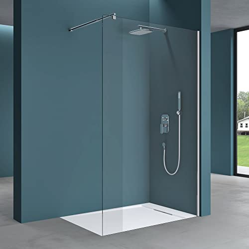 Mai & Mai Paroi de douche 130x200 transparent BR2K pare-douche à l’italienne en verre trempé 10mm easy clean avec stabilisateur rond Bram1