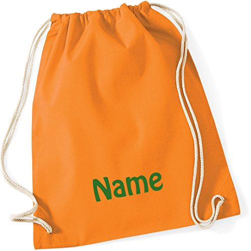 Turnbeutel orange mit Namen Bestickt aus 100% Baumwolle, Sportbeutel, Schwimmbeutel, Gym Sack, Gym Bag