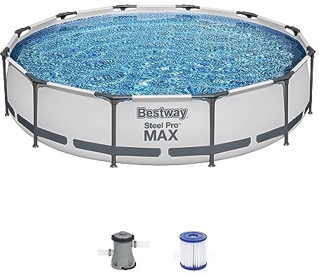 Bestway Steel Pro MAX Above Ground Swimming Pool (12' x 30) | Round Outdoor Backyard Family Pool with Tritech® Puncture-Resistant Liner | Easy Setup | Includes Filter Pump for Clean, Clear Water