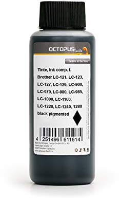 Nachfülltinte kompatibel für Brother LC-121, LC-123, LC-127, LC-129, LC-900, LC-970, LC-980, LC-985, LC-1000, LC-1100, LC-1220, LC-1240, 1280 Druckerpatronen, Tintenpatronen schwarz pigmentiert, 250ml