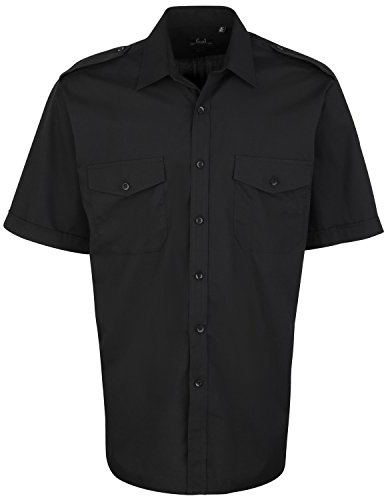 Premier Mens Short Sleeve Pilot Plain Work Shirt (15.5) (Black)