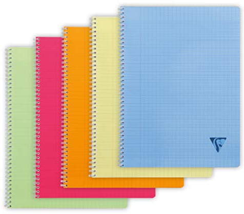 Clairefontaine 328316C Collection Linicolor Fresh Un Cahier à Spirale - 24x32 cm - 180 Pages Grands Carreaux - Papier Blanc 90 g - Couverture Polypro Transparent - Couleur Aléatoire