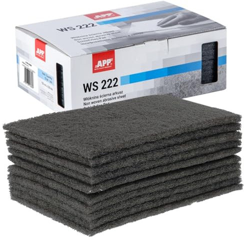 APP WS 222 - Schleifvlies-Pads, 10er-Set, 150 x 230 mm, grau | Schleifvlies für Metall, Holz, Stahl & Edelstahl | Feinkörnige Schleifwolle, Körnung: 600-800