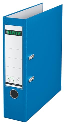 Leitz Qualitäts-Ordner 180° Plastik, das Original, A4 Aktenordner 8 cm breit, 90% Recycling-Karton, 30% Pre-Consumer Recycling-Kunststoff, Mit 180° Mechanik, 600 Blatt Kapazität, Hellblau, 10105030