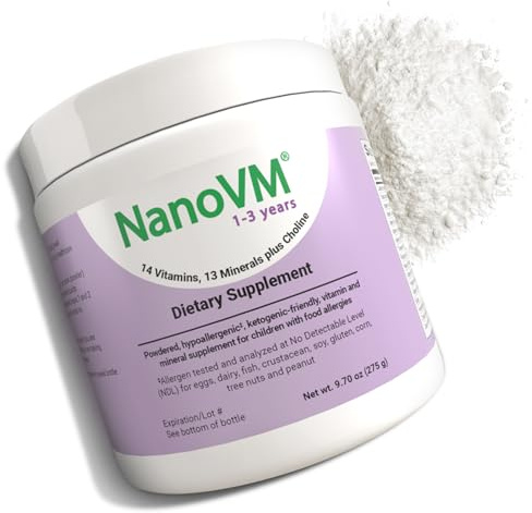 NanoVM 1-3 Years, Allergen-Free Multivitamin for Kids, Unflavored Dietary Supplement, Powdered Supplement with 14 Vitamins & 13 Minerals, Low-Carbohydrate Toddler Vitamins, 275g - Solace Nutrition