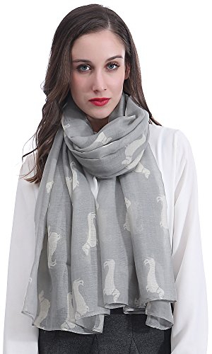 Lina & Lily Dackel Dachshund - Damen Schal Tuch mit Hundemotiv (Hellgrau)