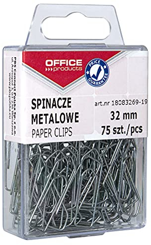 OFFICER PRODUCTS 18083269-19 Büroklammern Metallbriefklammern Silbern in der Box / 32mm - 75 Stück/in Praktischer Aufbewahrungsbox/Paper Clips