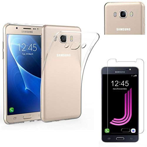 Phonillico® Coque Gel TPU + Film Verre Trempe pour Samsung Galaxy J7 2016 - Coque Housse Etui Protection Transparent Gel TPU Silicone Souple Ultra Mince Fine Slim Leger Film Protection Ecran Verre Trempe Ultra Resistant Vitre Ecran Protecteur