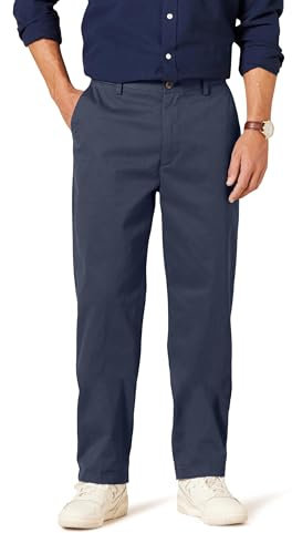 Amazon Essentials Men's Classic-Fit Wrinkle-Resistant Flat-Front Chino Trouser (Available in Big and Tall), Navy, 34W / 30L