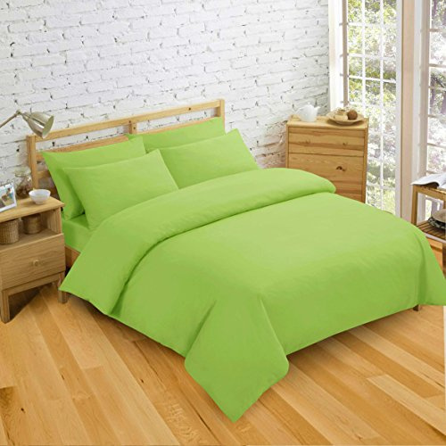 Velosso NON IRON Luxury Easycare Plain Dyed Double Duvet Cover & 2 Pillow Cases Bed Set (Lime Green)