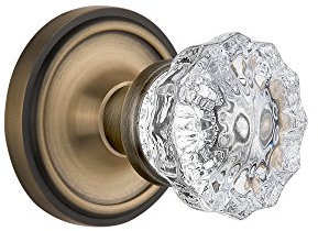 Nostalgic Warehouse BN40-CLACRY-AB Classic Rosette with Crystal Knob Privacy, Antique Brass by Warehouse