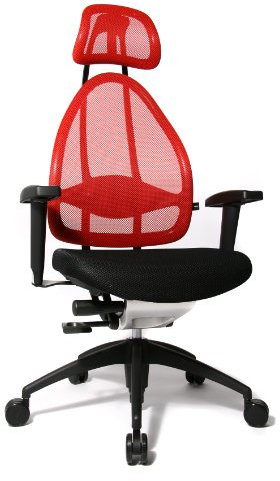 Topstar Open Art 2010 ergonomischer Bürostuhl, Schreibtischstuhl, inkl. höhenverstellbare Armlehnen, Rückenlehne und Kopfstütze, Stoff rot