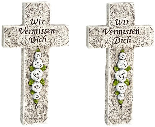 HEITMANN Brauns 6708 2-er Set Kreuz Wir vermissen Dich, 17 x 9.5 cm, grau