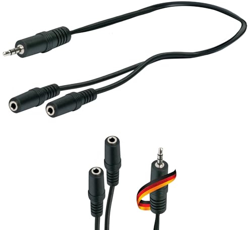 SCHWAIGER KHA4280 533 AUX Adapter Klinke 2x 3,5mm Klinkenbuchse auf 1x 3,5mm Klinkenstecker Knickschutz Audioadapter Klinkenanschluss 0,2m schwarz
