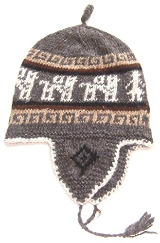 Alpacaandmore Original Peruanische Chullo Muetze Rustikale Alpakawolle Handgestrickt Grau
