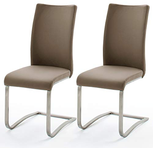 Robas Lund Esszimmerstuhl Leder cappuccino 2er Set, belastbar bis 130 kg, Schwingstuhl mit Rindsleder, Gestell Edelstahl, Komfortsitzhöhe